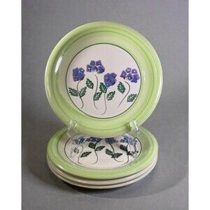 Set 4 Alco Industries Hand Painted Purple Floral Stoneware Dinner Plates 10 5/8"